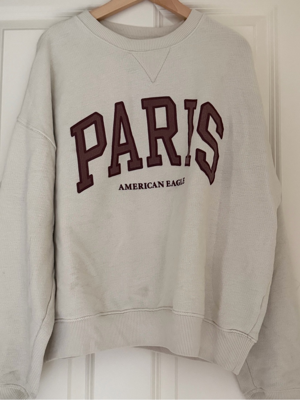 American Eagle Outfitters Cream 'PARIS' Logo Crewneck Sweater